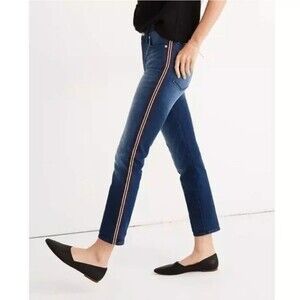 Madewell Striped Stovepipe Ribbon Tux Denim Jeans Straight Leg Blue 25